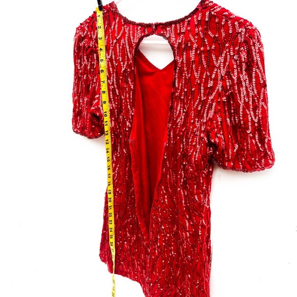 vintage red sequin dress v-neckline & back cutout 100% pure silk - Picture 2 of 7